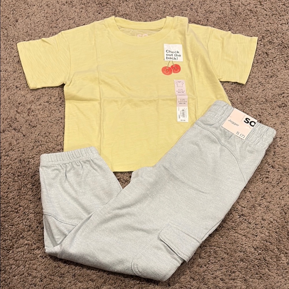 Yellow T-Shirt and Gray Joggers Set